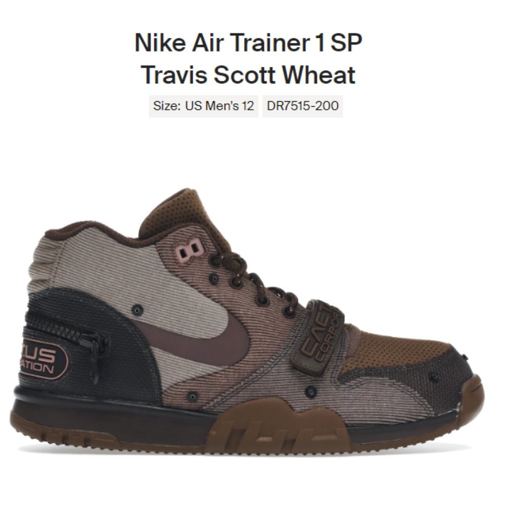 SIZE 12 - Travis Scott Nike Air Trainer 1 SP Wheat - DR75157-200 - AUTHENTIC NEW
